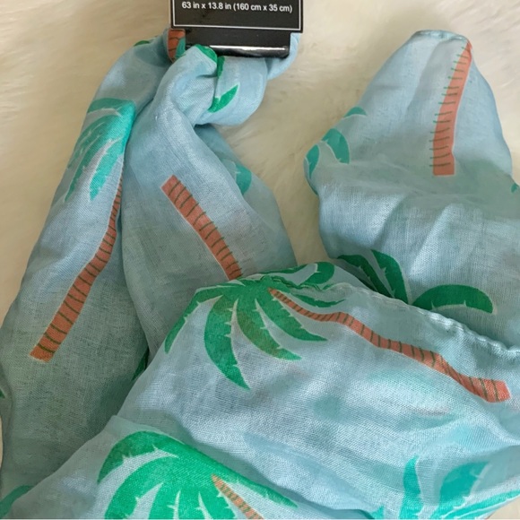 TROPICAL Palm Tree Fashion Scarf Blue Green - Picture 3 of 4